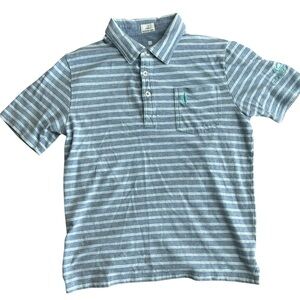 Johnnie-O Hangin’ Out Striped Polo Shirt Boys Size 12 Blue Gray Short Sleeve‎